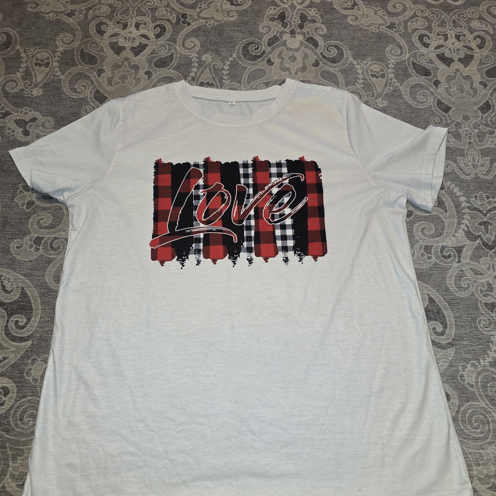 White T-Shirt with Love Graphic